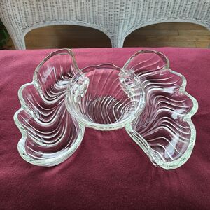 Vintage 1960s Kromex Holiday Giftware Crystal Dual Shell Dishes & Bowl Glass Set